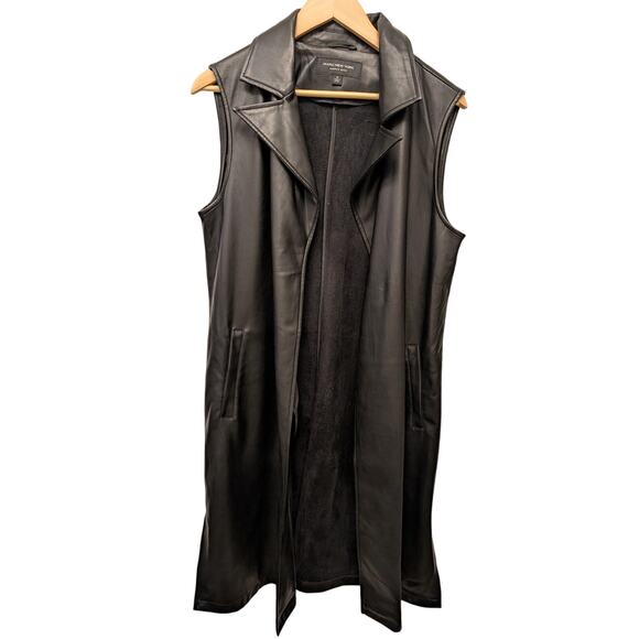 Marc New York Andrew Marc Jackets & Blazers - Marc New York Longline Faux-Leather Vest Open Front Jacket Black Outerwear Notch